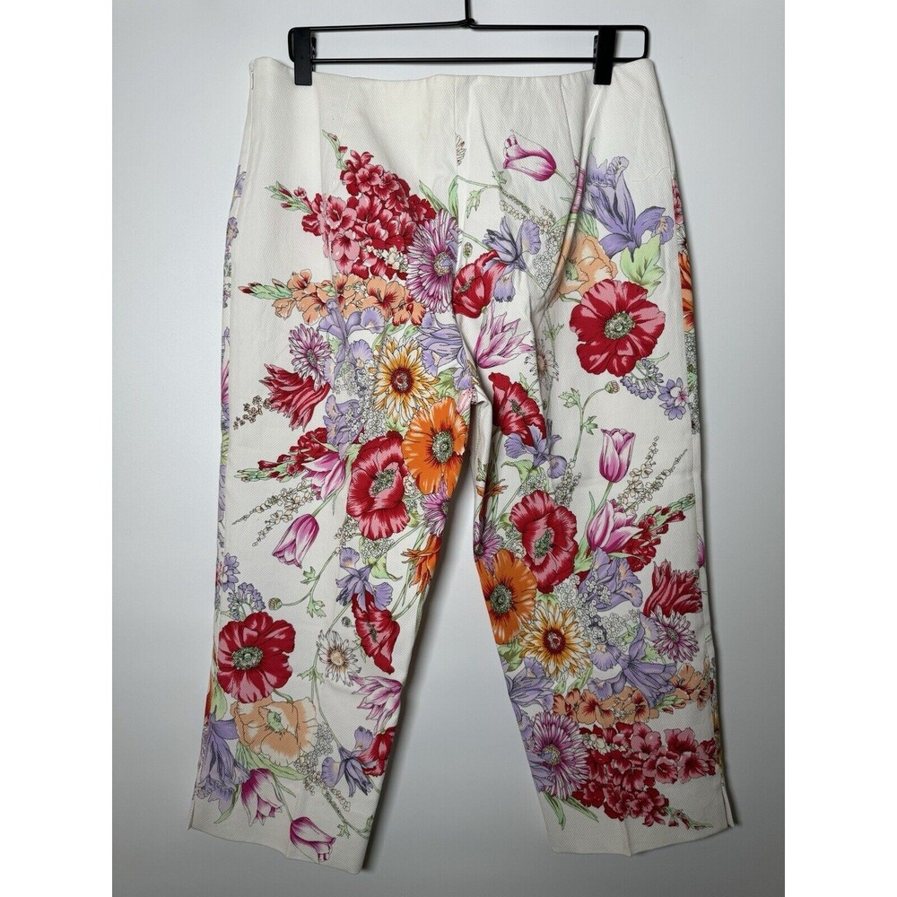 Renato Nucci Cropped Pants Womens Large White Textured Floral Made in France - Picture 5 of 14